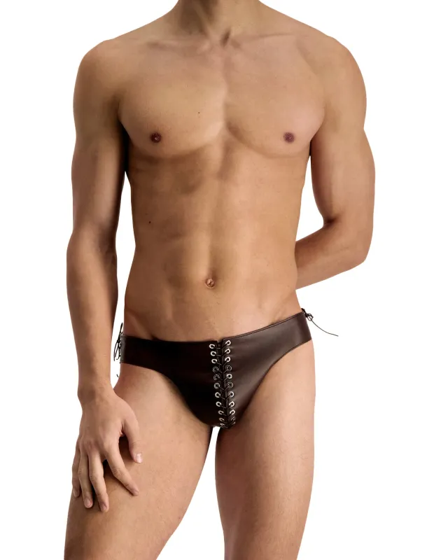 Brown Leather Eyelet Briefs made by Ludovic de Saint Sernin