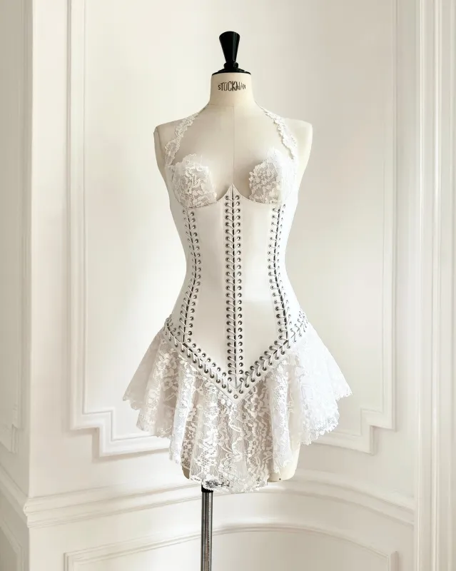 Lily Dress in Lace and Leather sold by Ludovic de Saint Sernin