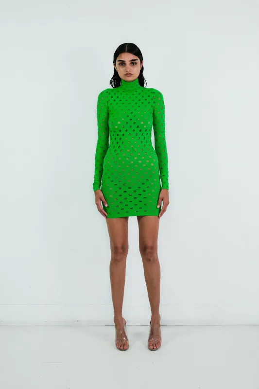 PERFORATED TURTLENECK DRESS made by Maisie Wilen