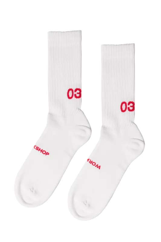 032c SOCKS WORKSHOP WHITE/RED made by 032c