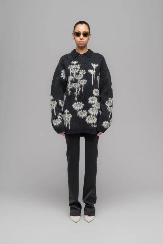 "MELTING DAISIES" KNIT LS POLO SHIRT made by 032c