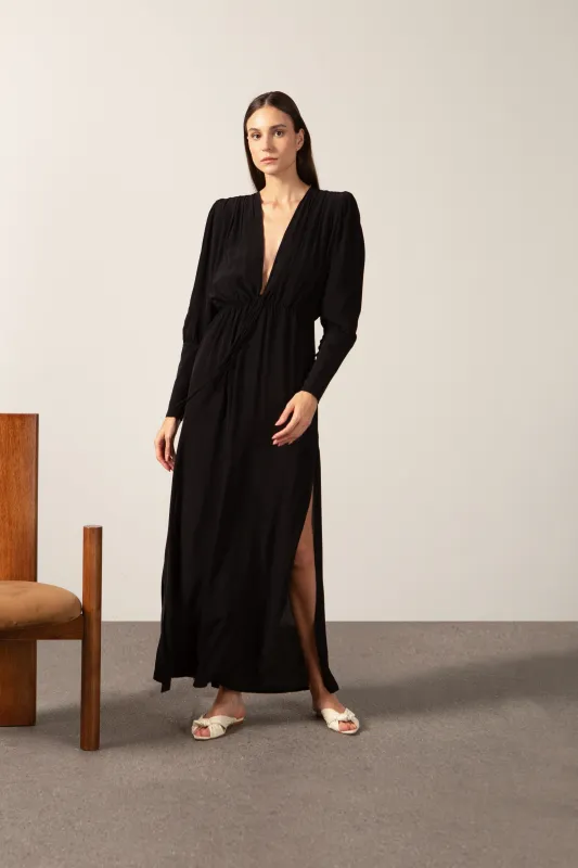 Solid Plunge-Neck Maxi Dress made by Adriana Degreas