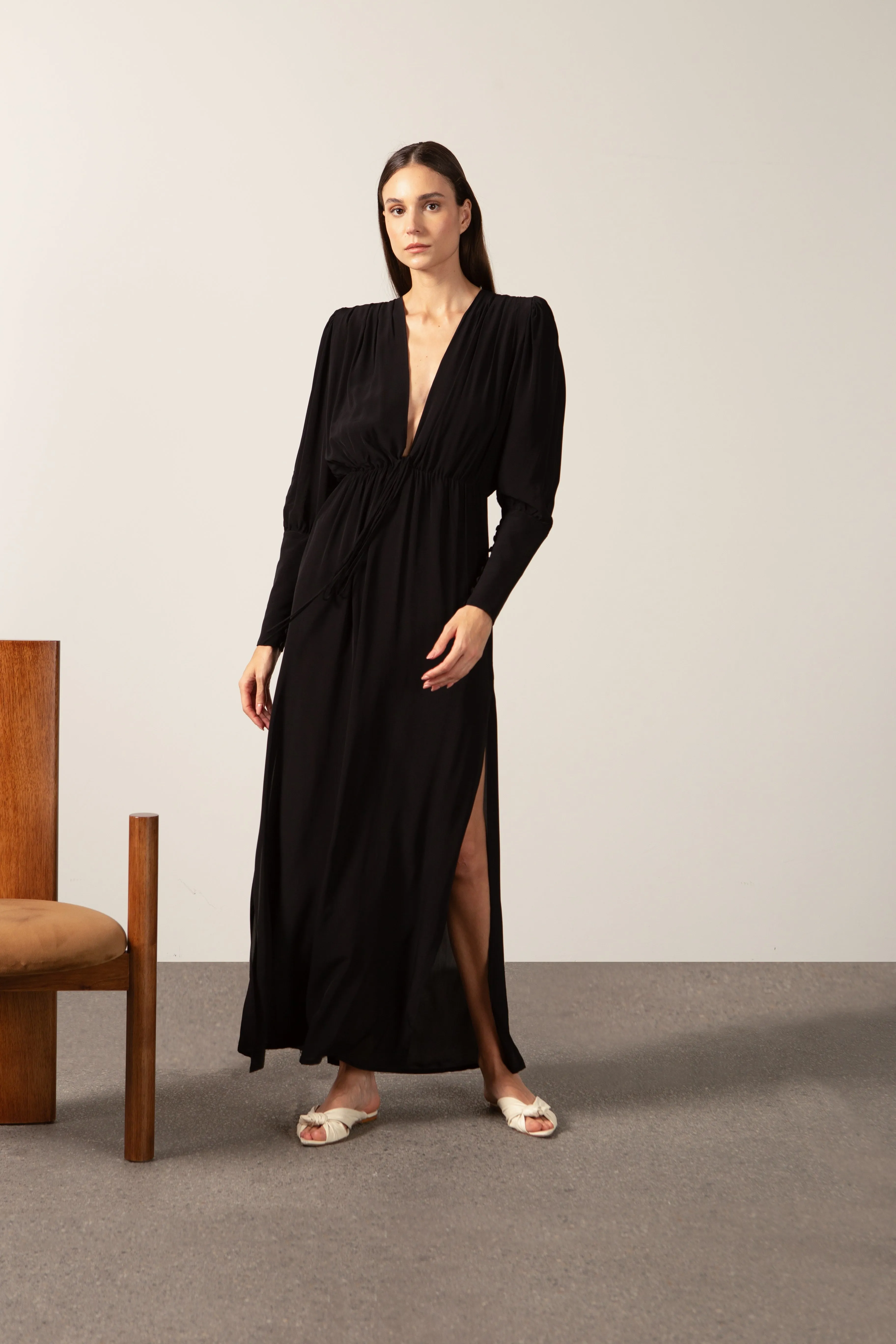 Solid Plunge-Neck Maxi Dress sold by Adriana Degreas