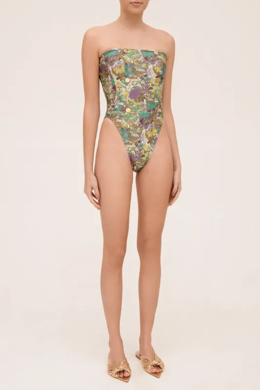 Flower Bloom High-leg Strapless Swimsuit With Buttons made by Adriana Degreas
