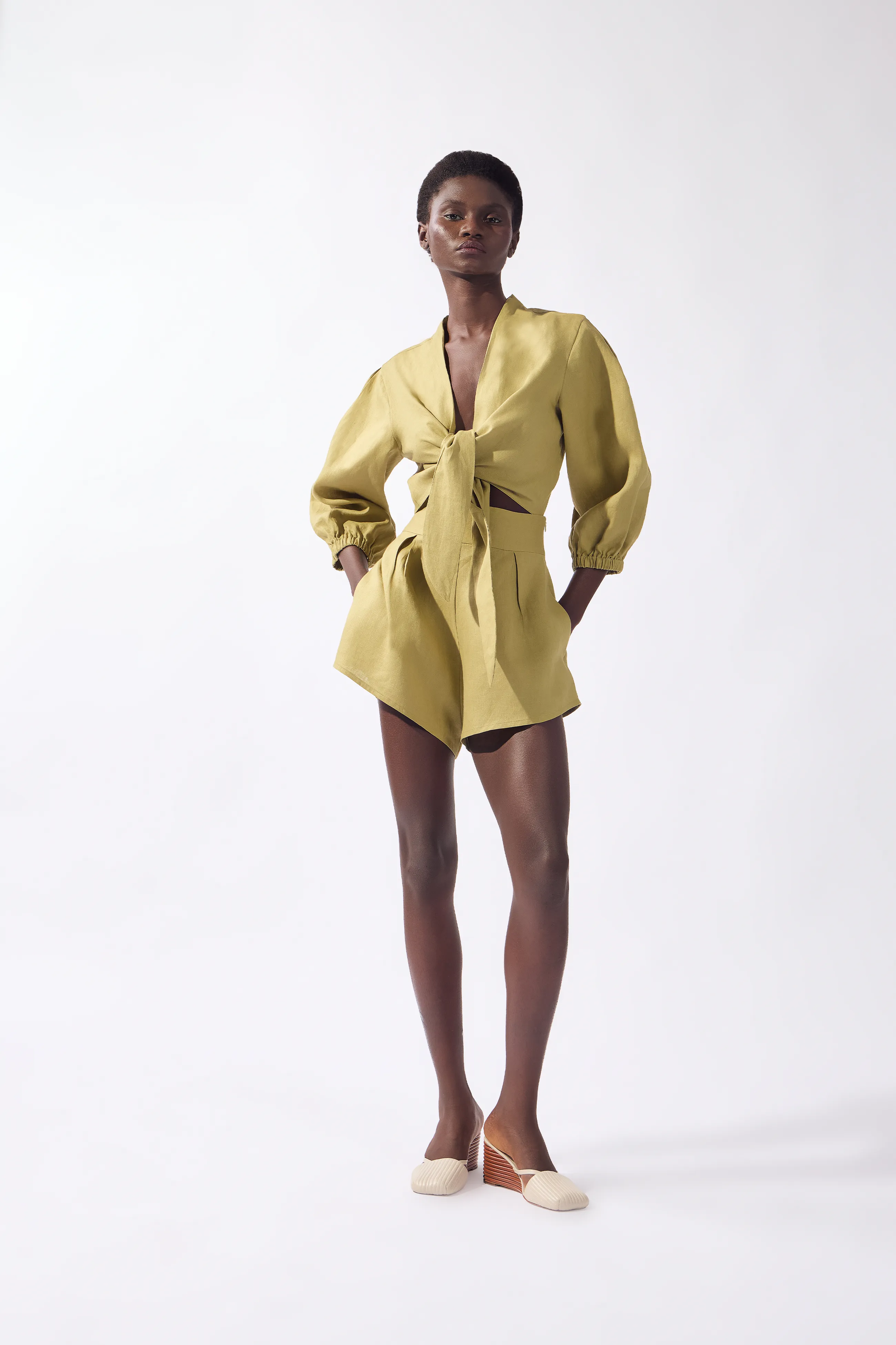 Solid Front-Tie Crop Top sold by Adriana Degreas