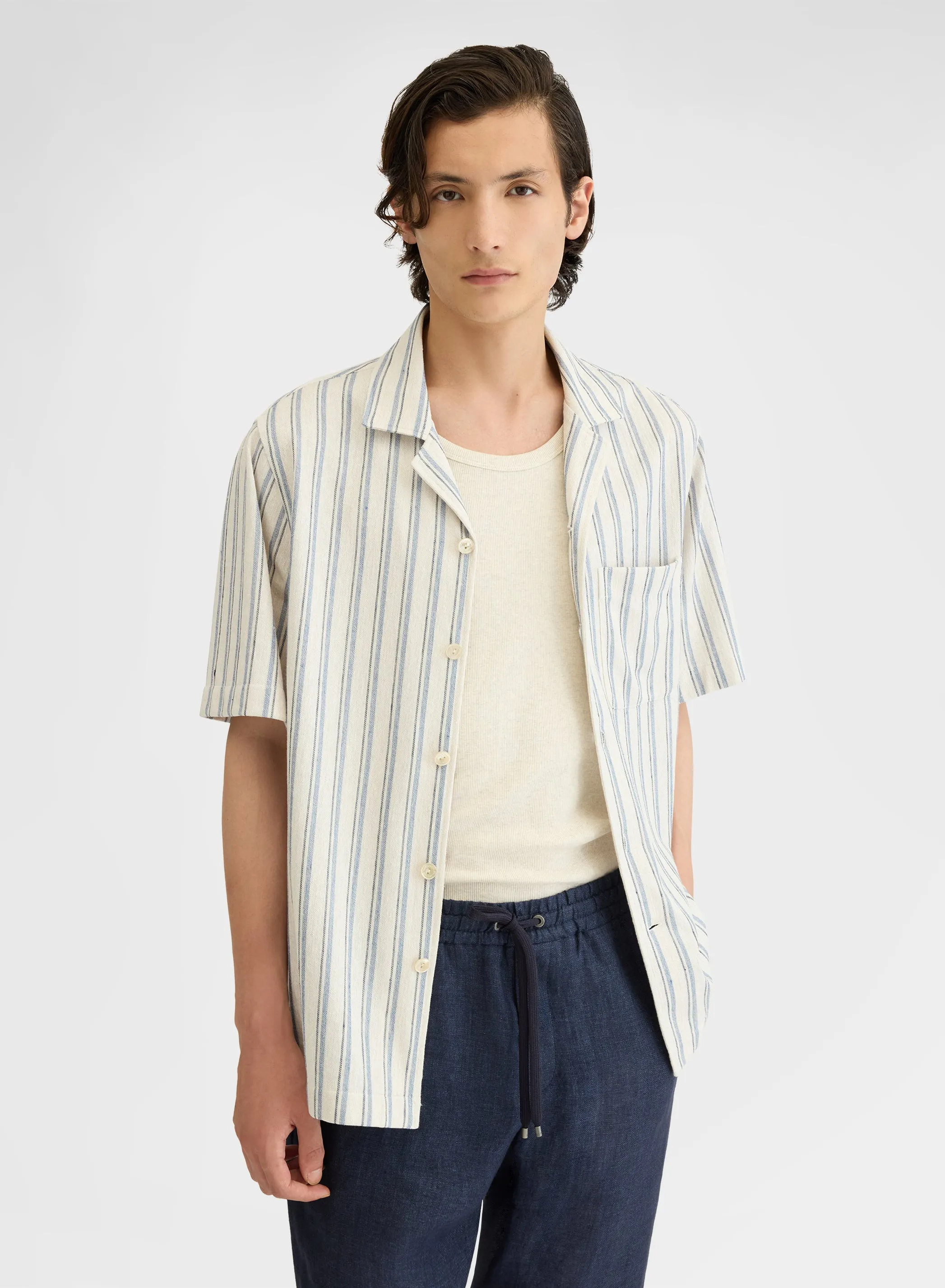 STRIPED JERSEY SHIRT DUSTY BLUE sold by Agnona product image thumbnail 3
