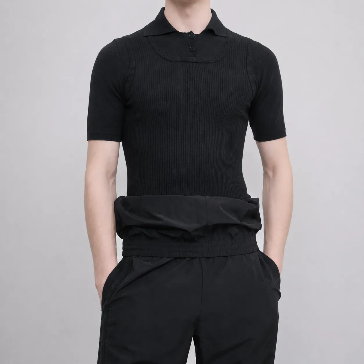 TROMPE L'ŒIL LAYERED KNIT POLO sold by ALAINPAUL