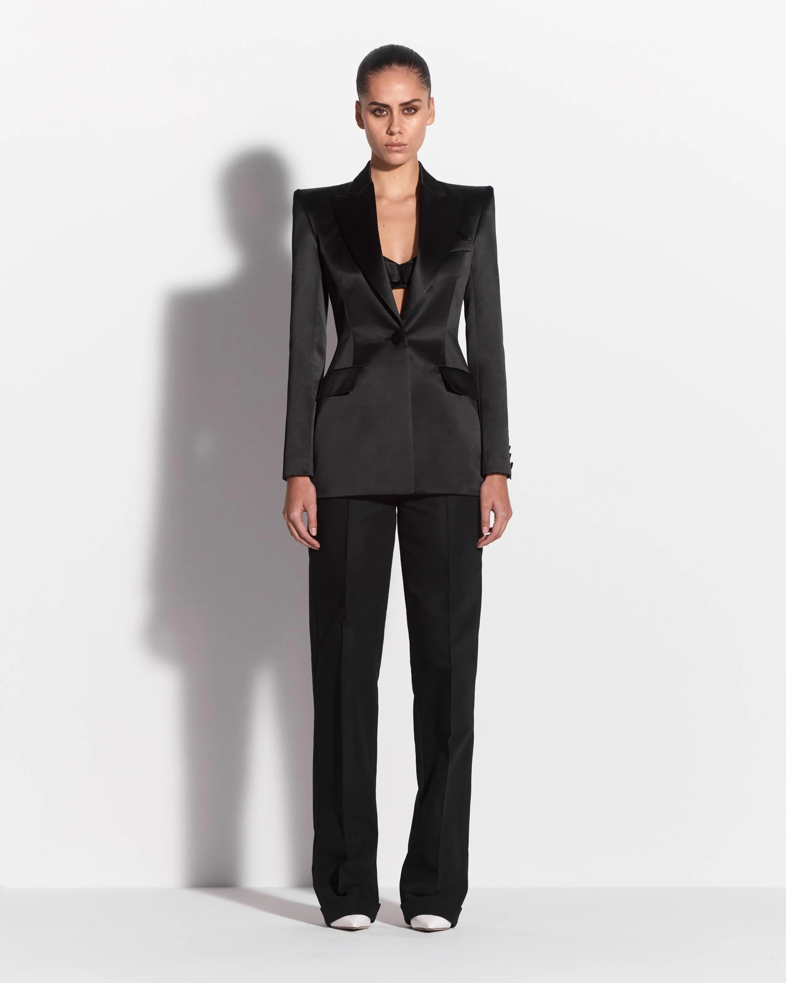 Single Breasted Fitted Blazer in Duchess Satin sold by Alex Perry