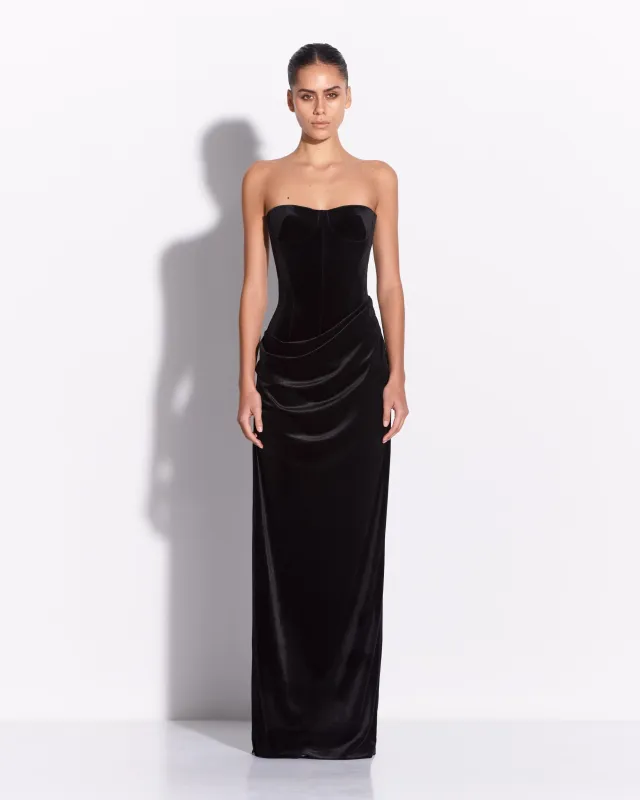 Strapless Drape Column in Velvet made by Alex Perry