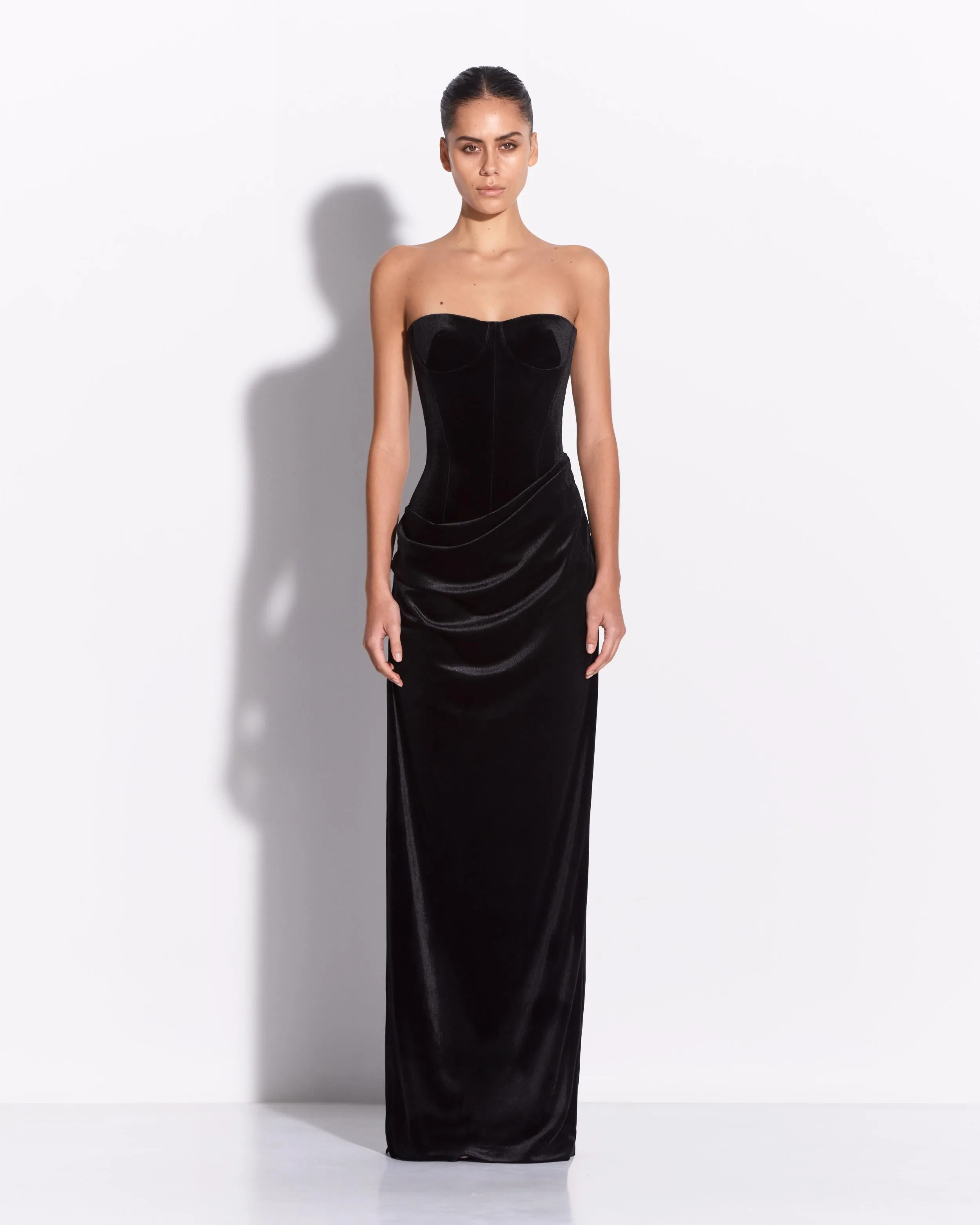 Strapless Drape Column in Velvet sold by Alex Perry
