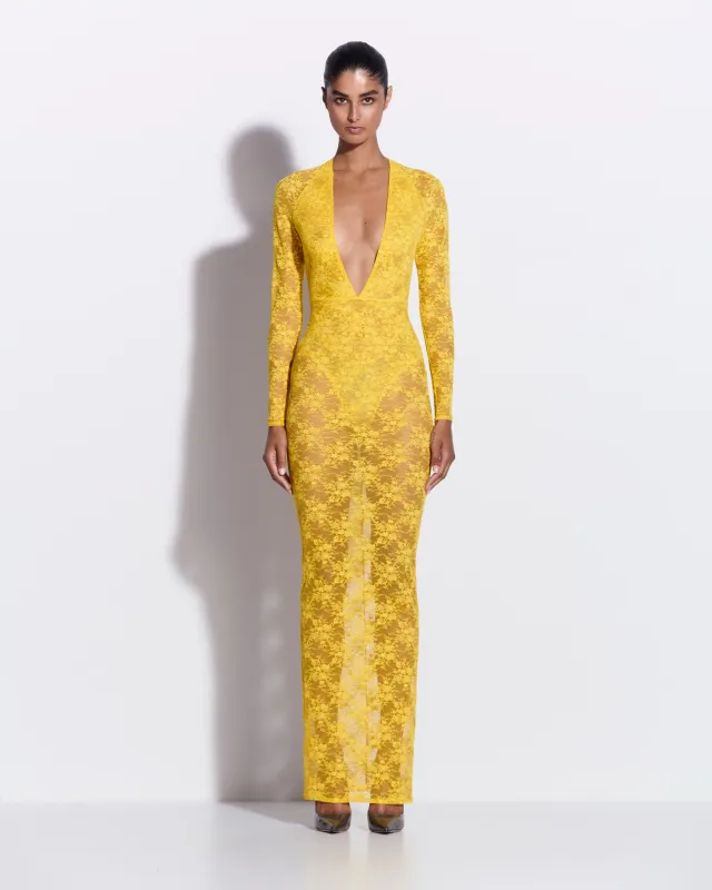 Long Sleeve Halter Column in Lace made by Alex Perry