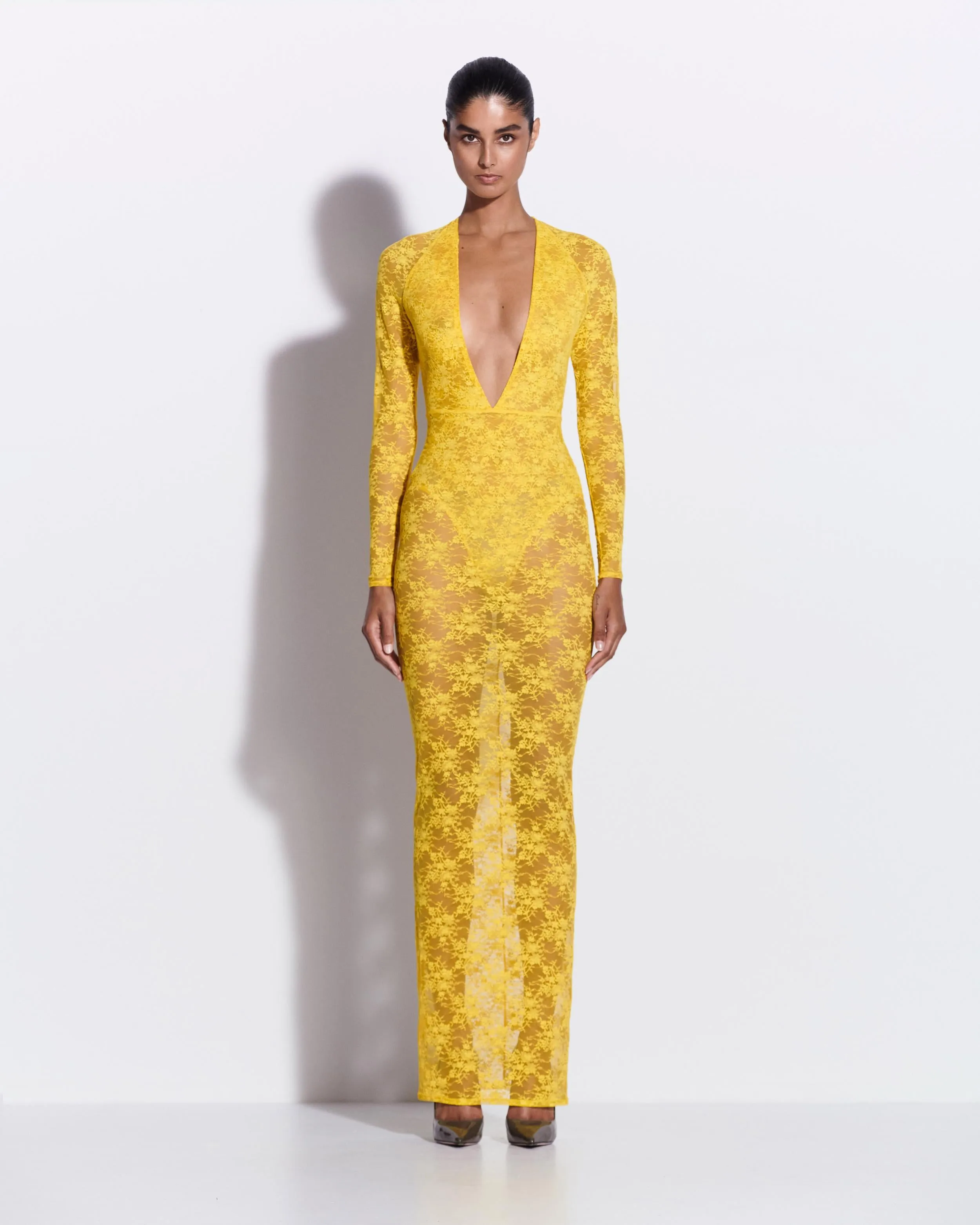 Long Sleeve Halter Column in Lace sold by Alex Perry