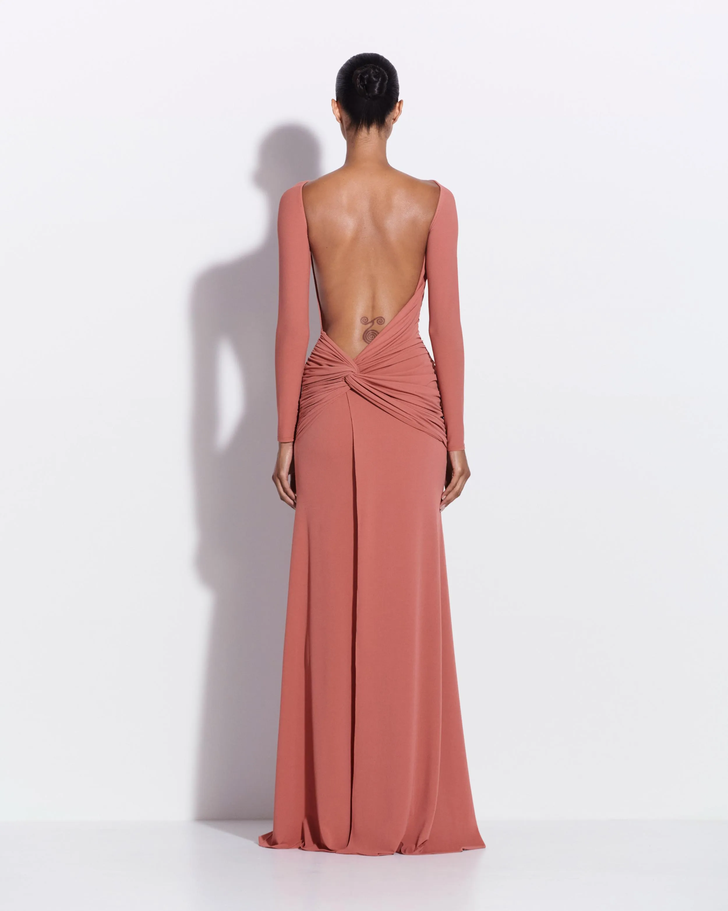 Long Sleeve Open Back Twist Gown in Crepe Jersey sold by Alex Perry product image thumbnail 2