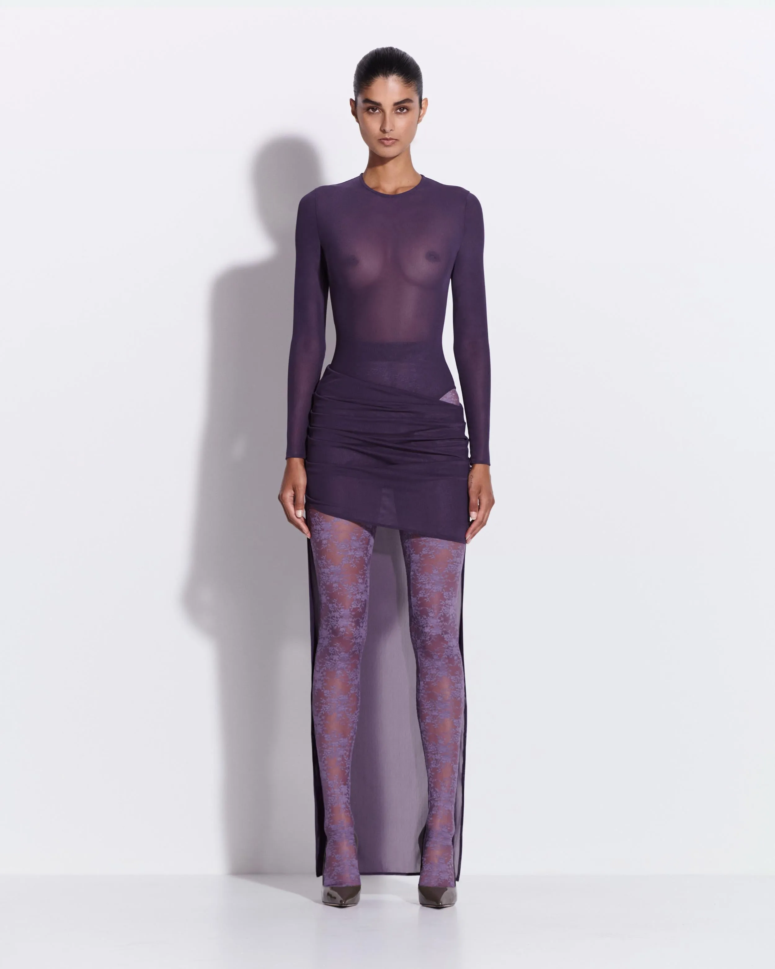 Long Sleeve Bodysuit in Stretch Mesh sold by Alex Perry