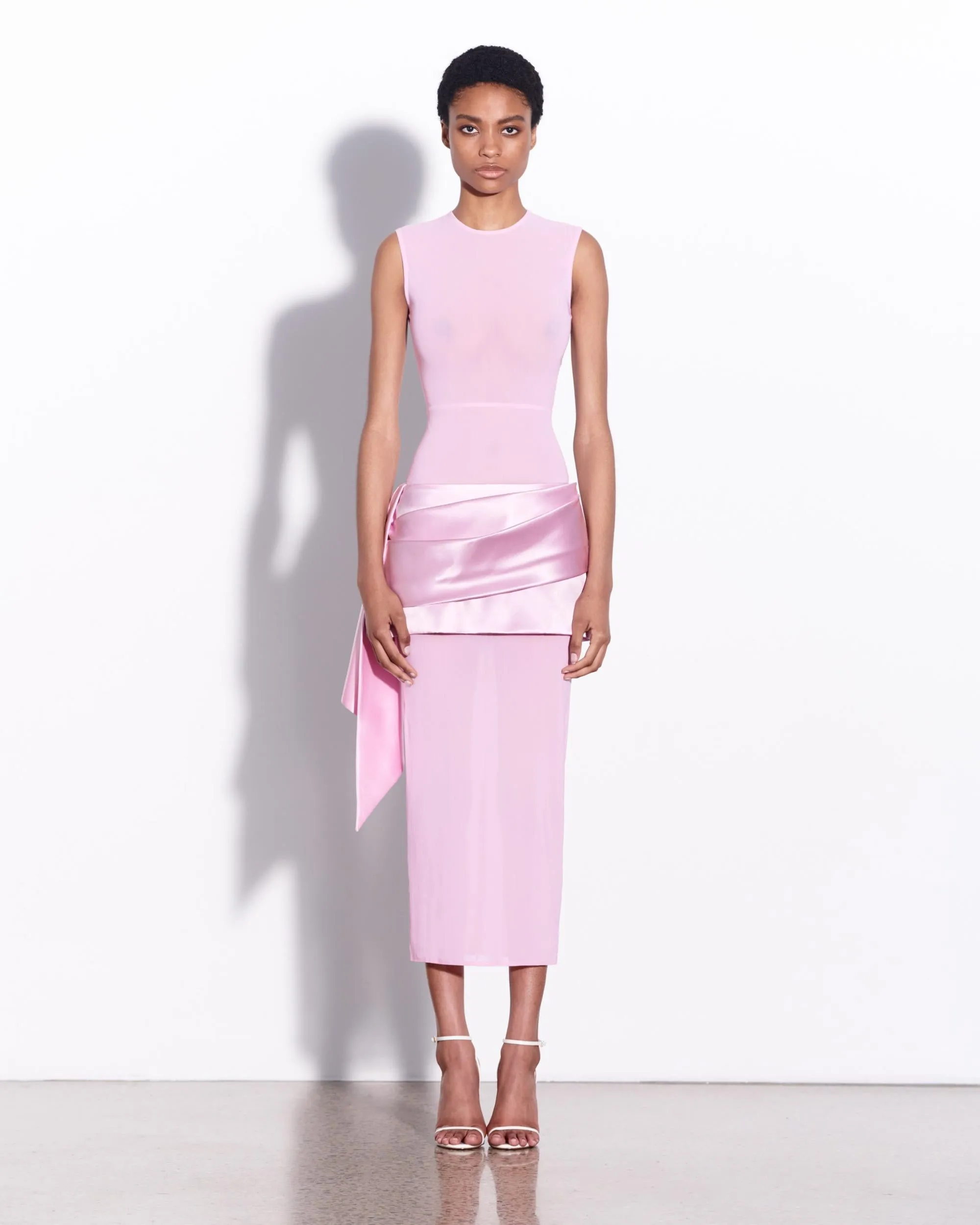 Low Rise Draped Mini Skirt in Duchess Satin sold by Alex Perry