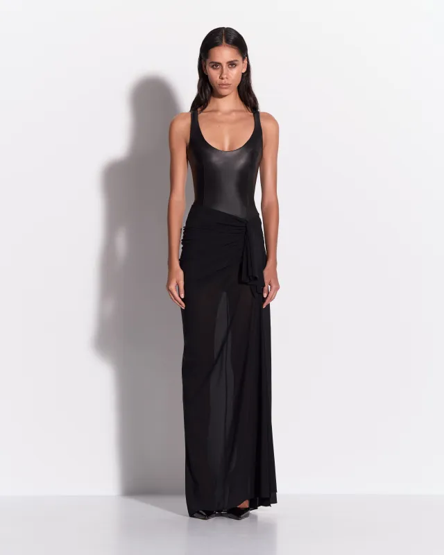Scoop Singlet Bodysuit in Leather made by Alex Perry