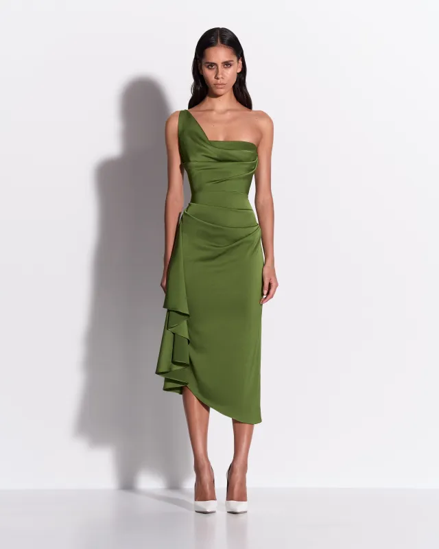 One Shoulder Drape Dress in Satin Crepe made by Alex Perry