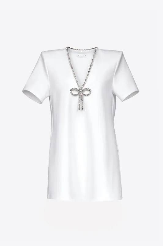 Crystal Bow V-Neck T-Shirt Dress made by AREA NYC