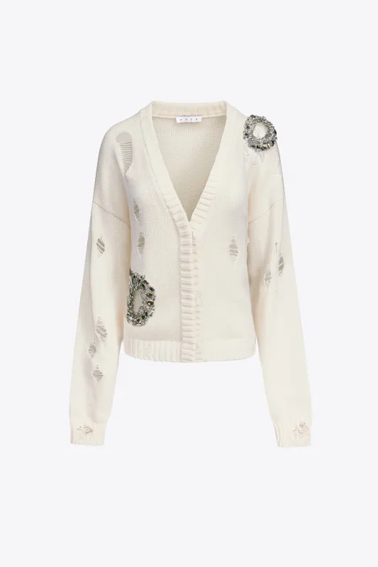 Distressed Crystal Cardigan made by AREA NYC
