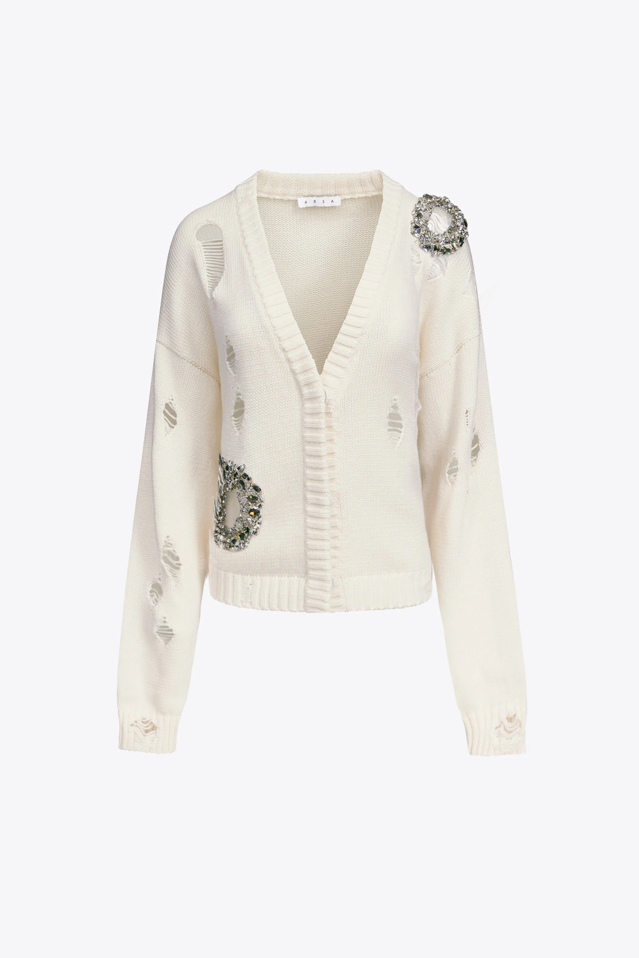 Distressed Crystal Cardigan sold by AREA NYC