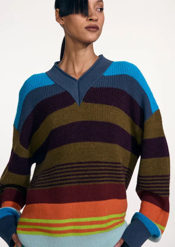 STRIPED V-NECK SWEATER made by Christopher John Rogers