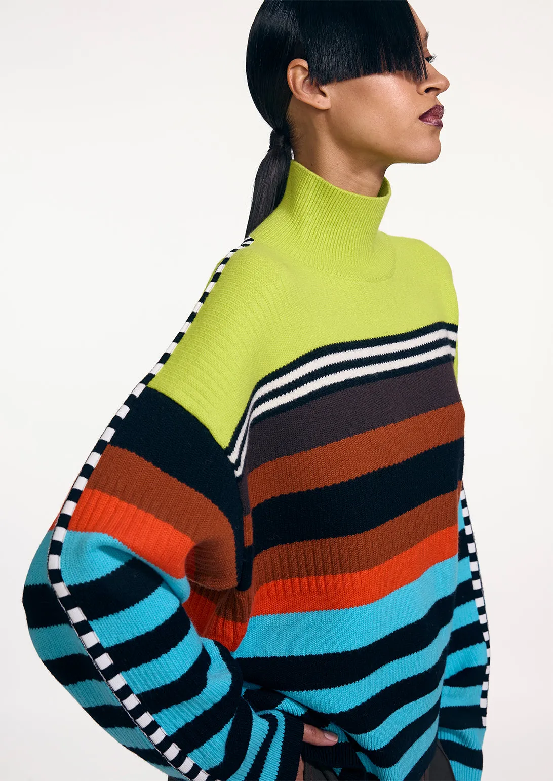 STRIPED BRUSHED OVERSIZED TURTLENECK sold by Christopher John Rogers