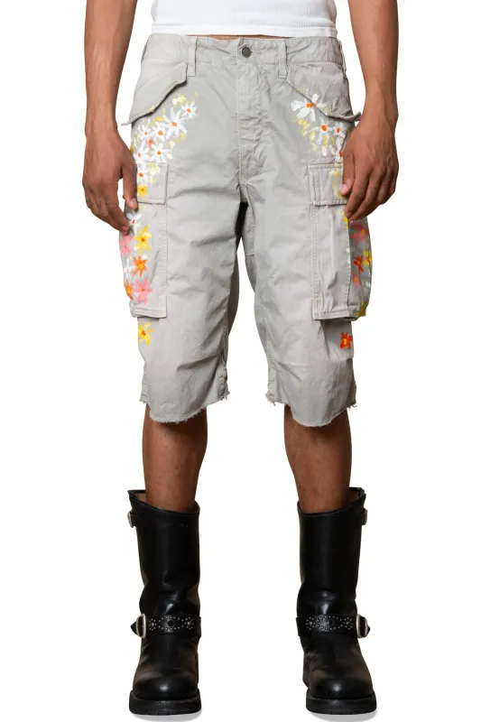 COOPER TWILL FLOWER PRINTED CARGO SHORT made by Coût De La Liberté