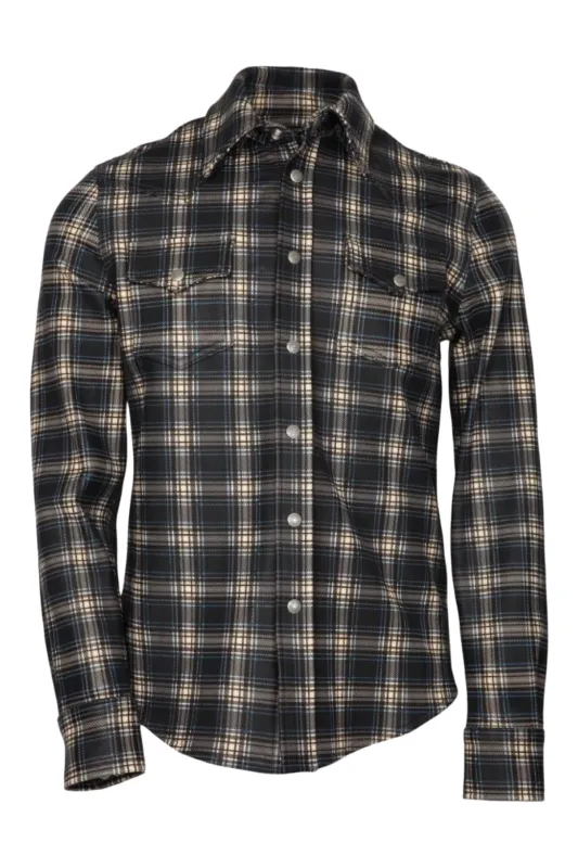 Stevie-Printed Plaid Leather Western Shirt made by Coût De La Liberté