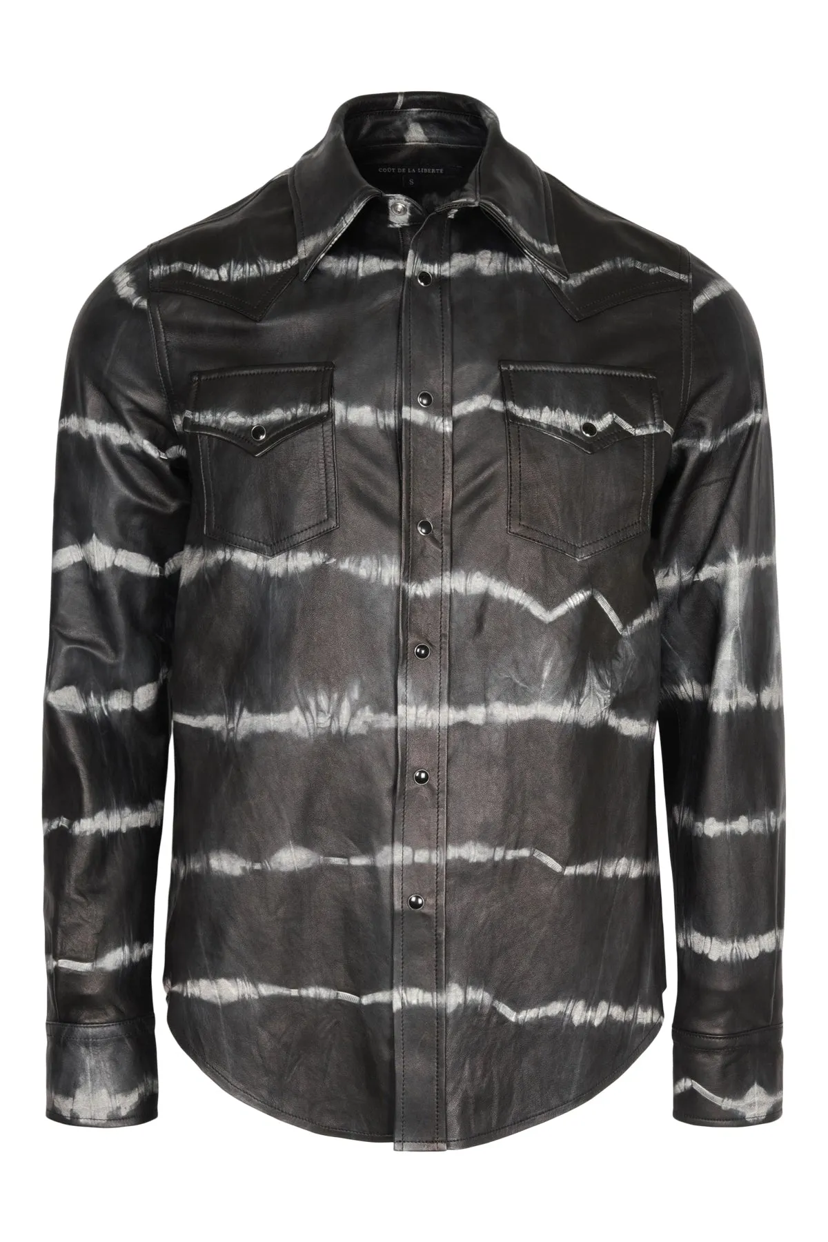 Stevie-Western Shirt-Leather Tie Dye sold by Coût De La Liberté