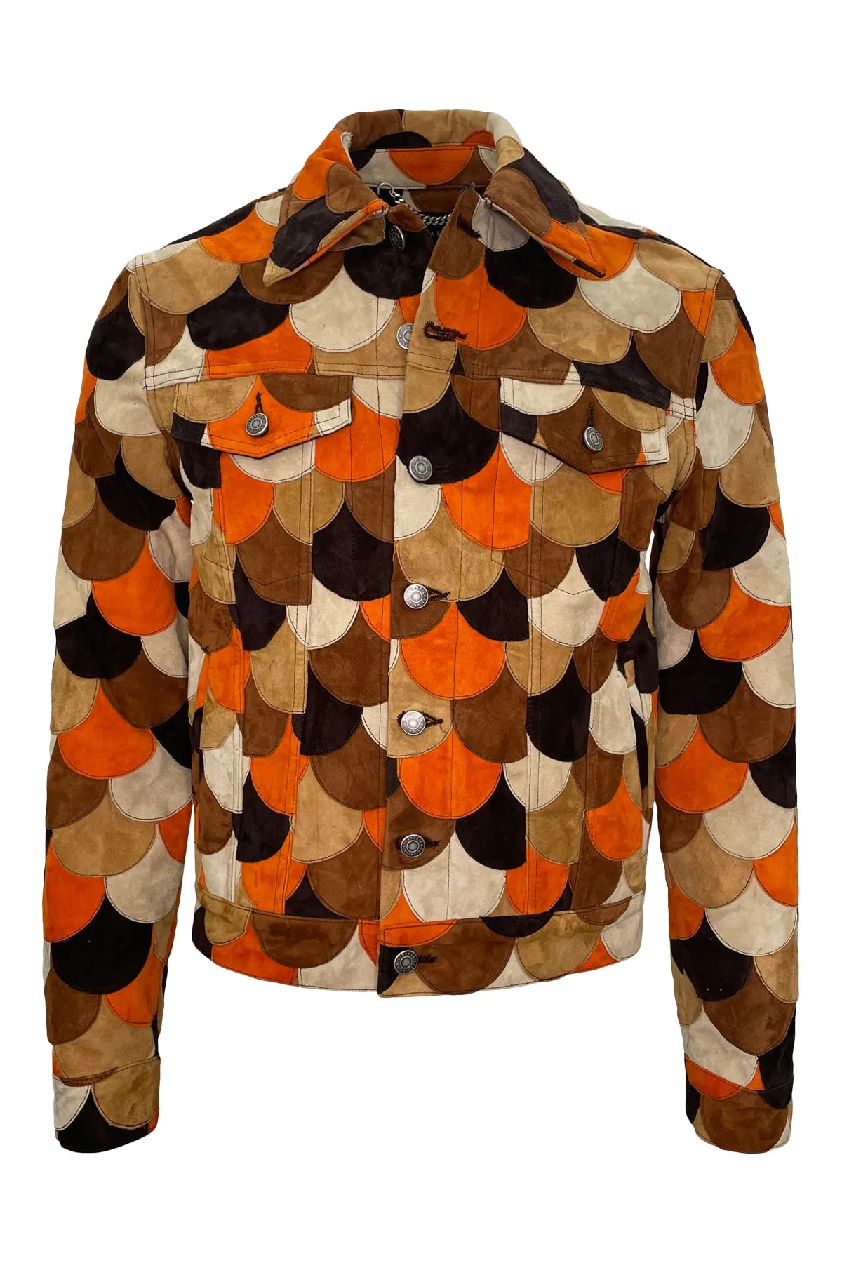 Johnny Circular Stretch Suede Patchwork Trucker Jacket sold by Coût De La Liberté