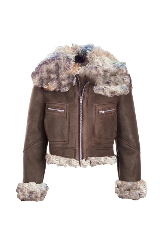 Bella - Wool Shearling Wide Collar Crop Jacket made by Coût De La Liberté