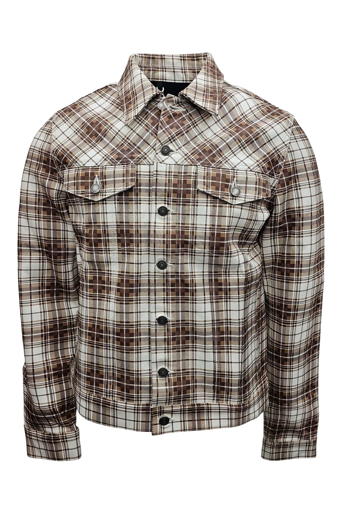 Johnny Leather Plaid Trucker Jacket sold by Coût De La Liberté