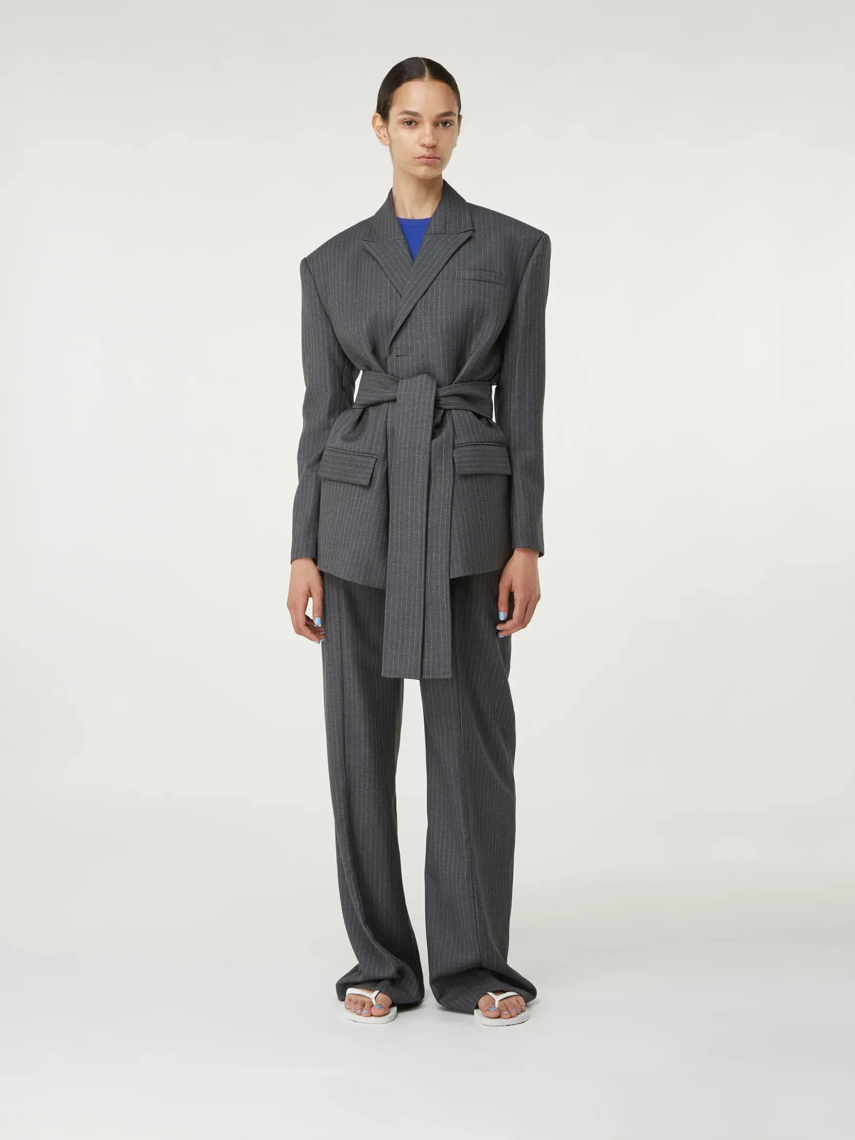 Zillah Pinstripe Smoke – Virgin Wool Blazer sold by GAUGE81