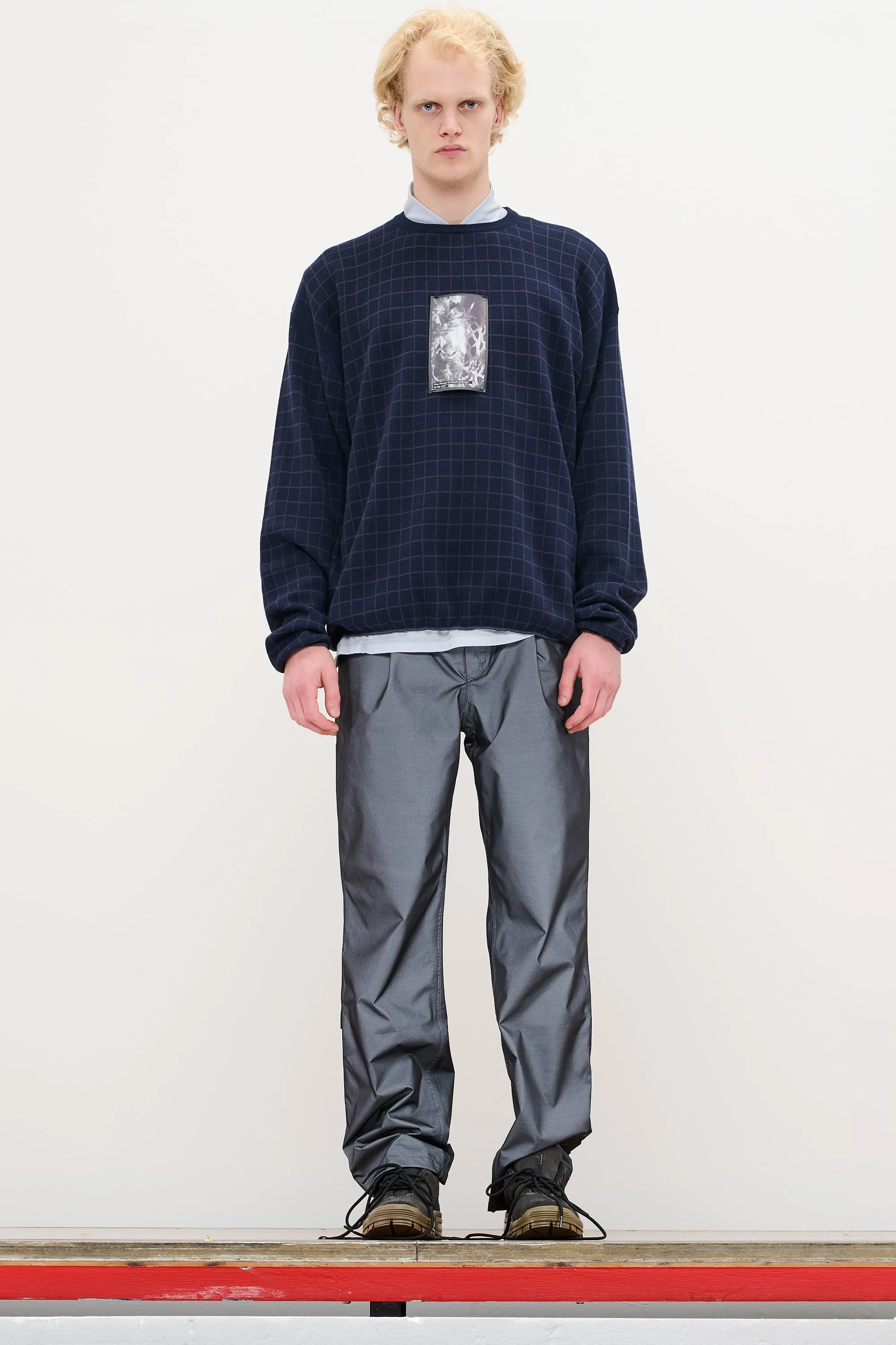 CHECKED LONGSLEEVE KNIT - DARK NAVY sold by GR10K