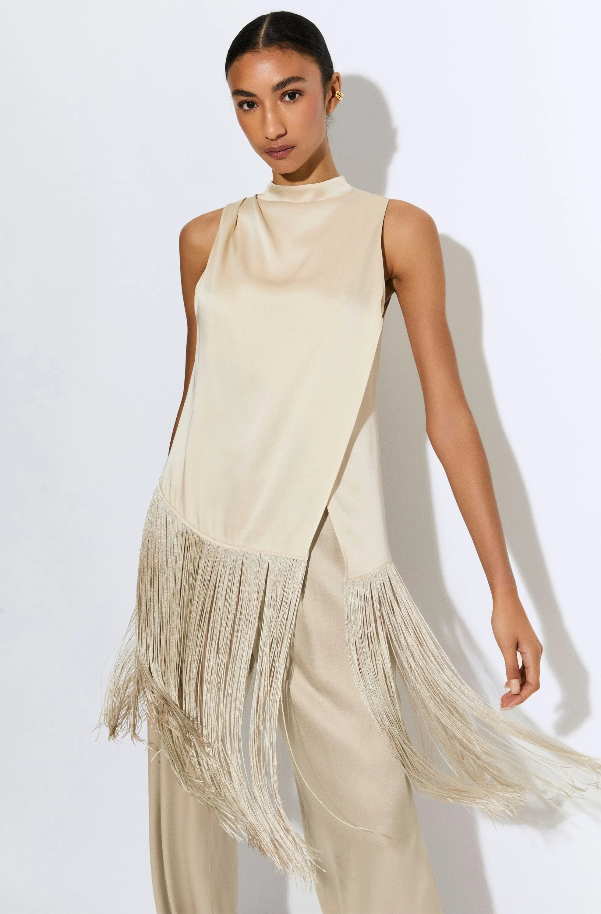Satin Cowl Neck Fringe Top sold by LAPOINTE product image thumbnail 3