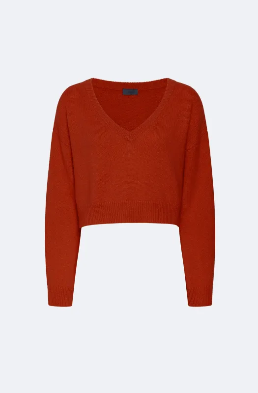 Cashmere Cropped V Neck Sweater made by LAPOINTE
