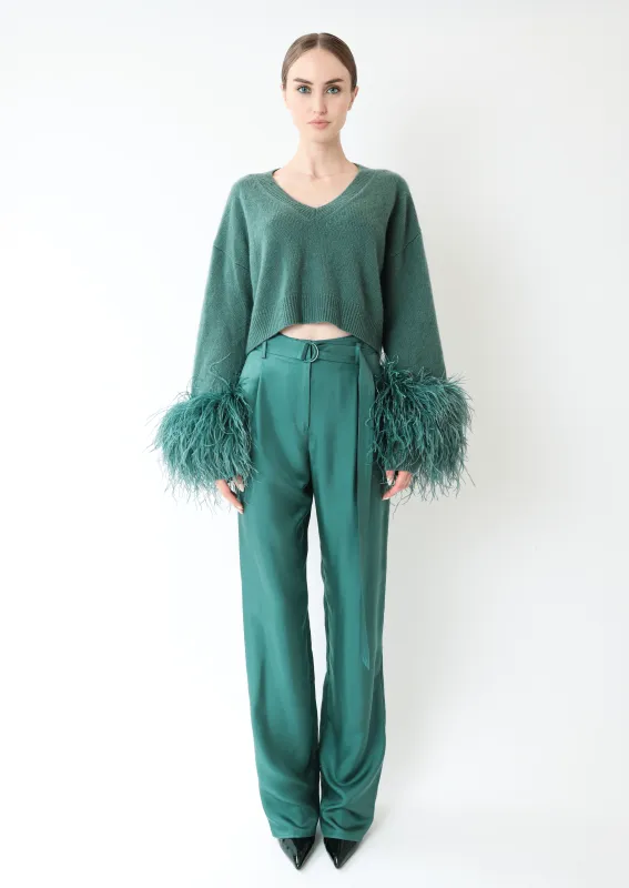 Silky Twill Belted Pant made by LAPOINTE