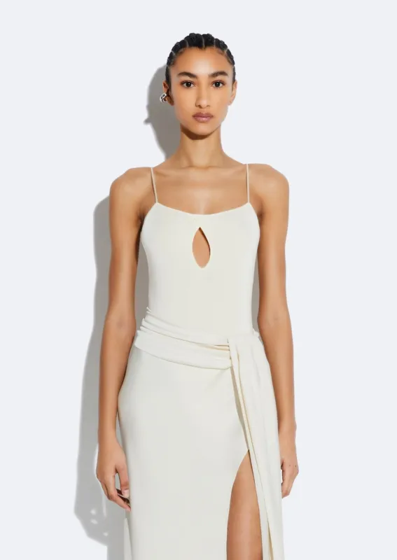 Shiny Viscose Slit Bodysuit made by Sally LaPointe