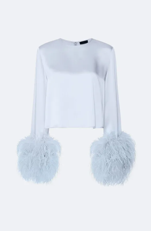 Satin Top With Feathers made by LAPOINTE