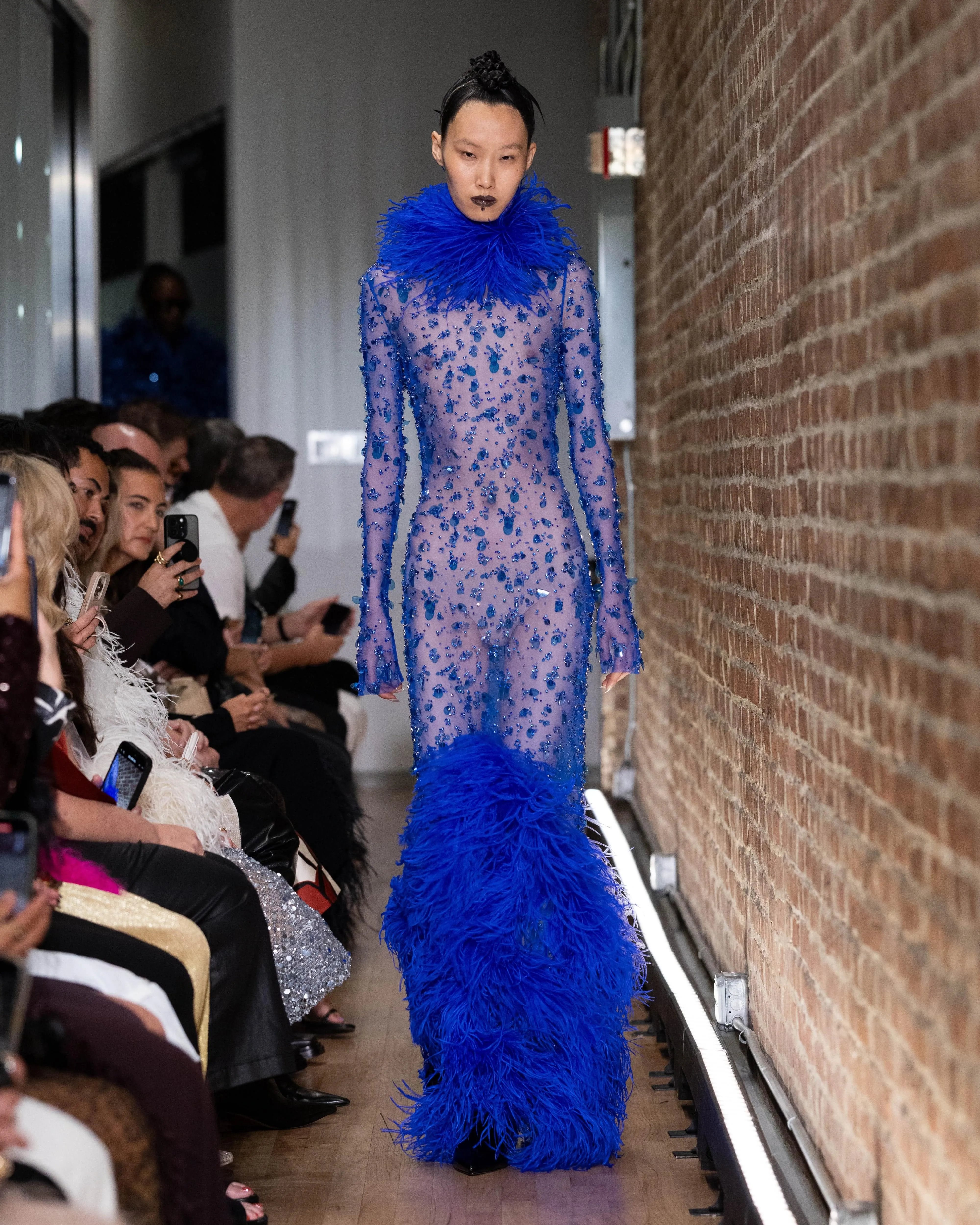 Embroidered Mesh Boatneck Gown With Feathers sold by LAPOINTE product image thumbnail 2