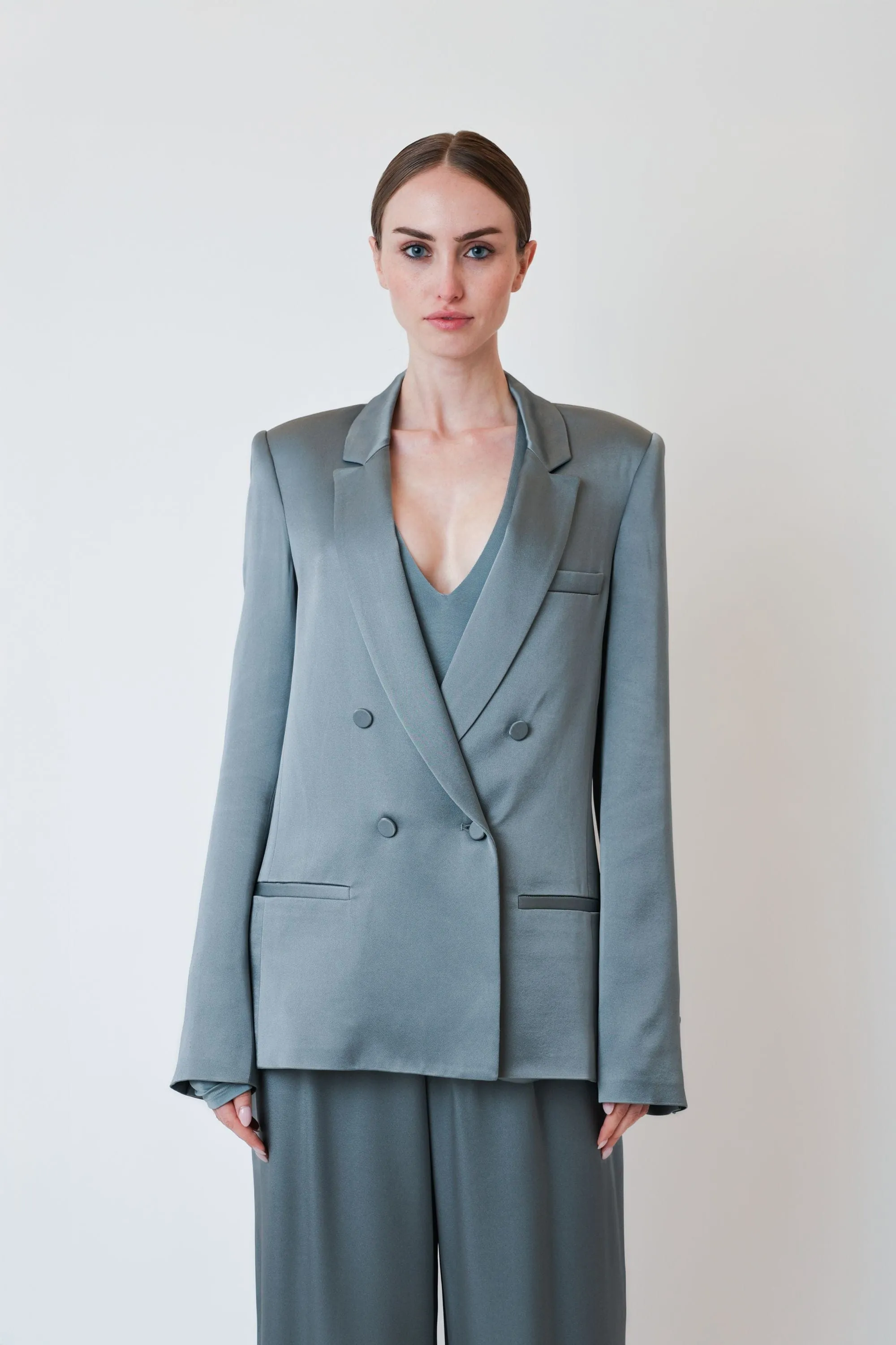 Satin Double Breasted Blazer sold by LAPOINTE