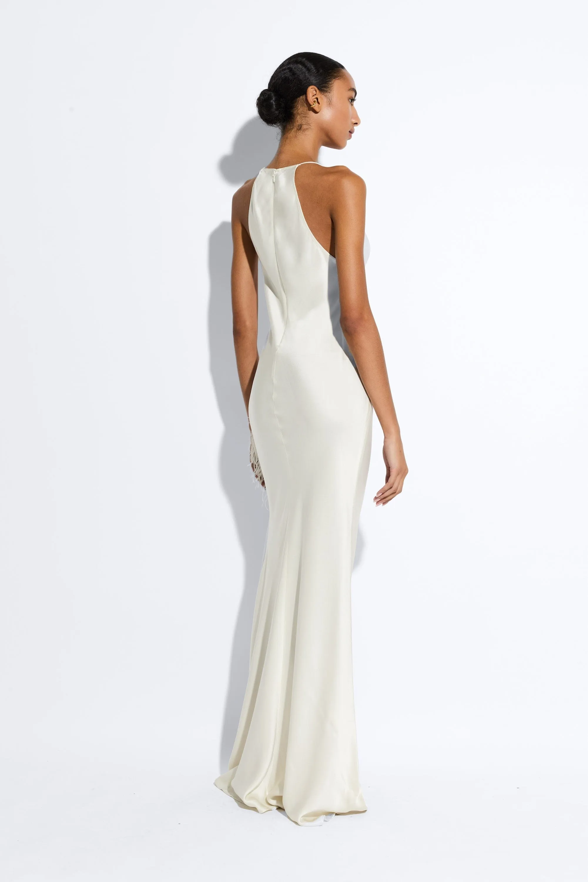 Satin Halter Gown With Feathers sold by LAPOINTE product image thumbnail 2
