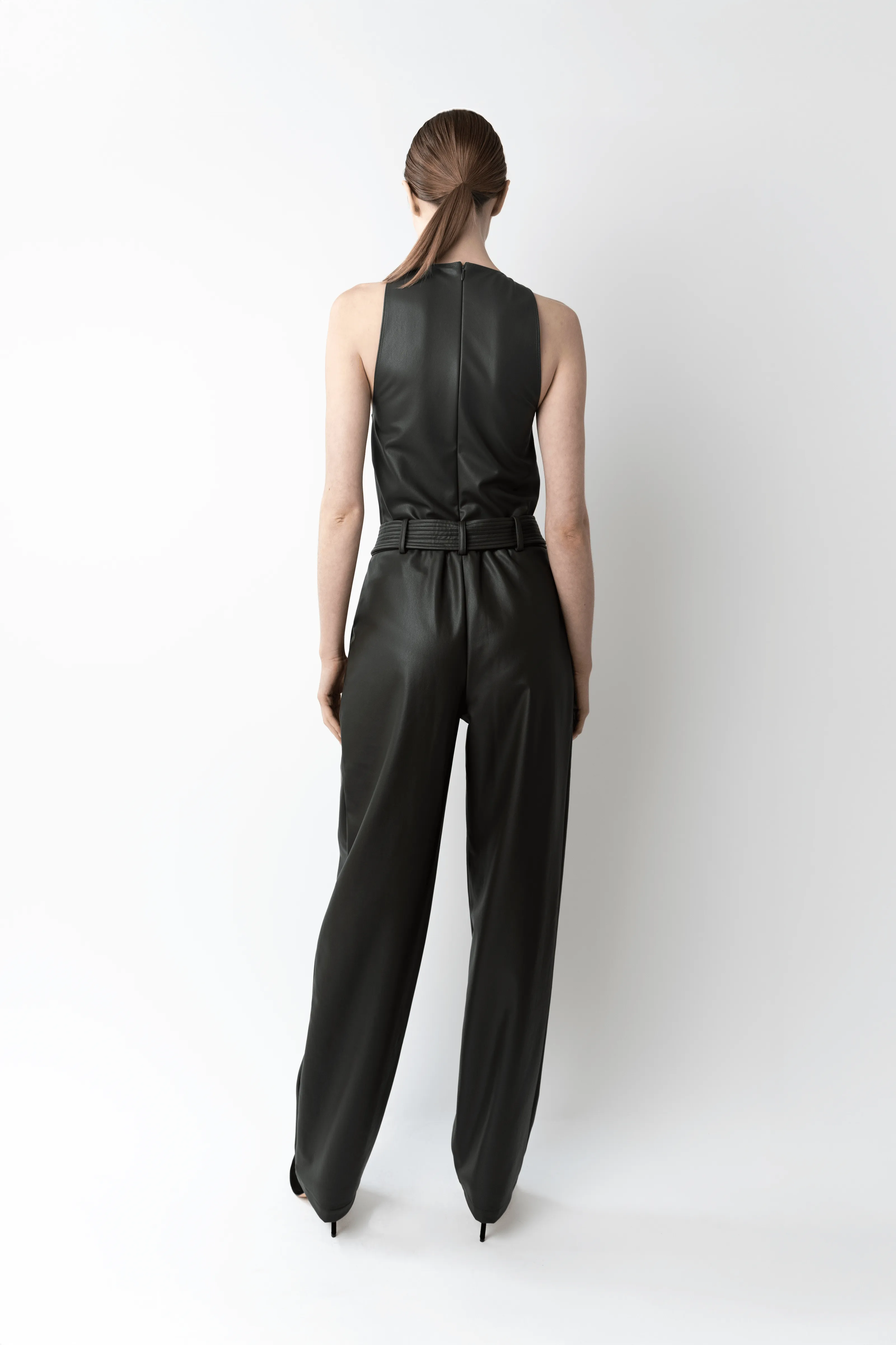 Stretch Faux Leather Belted Tapered Trouser sold by LAPOINTE product image thumbnail 2