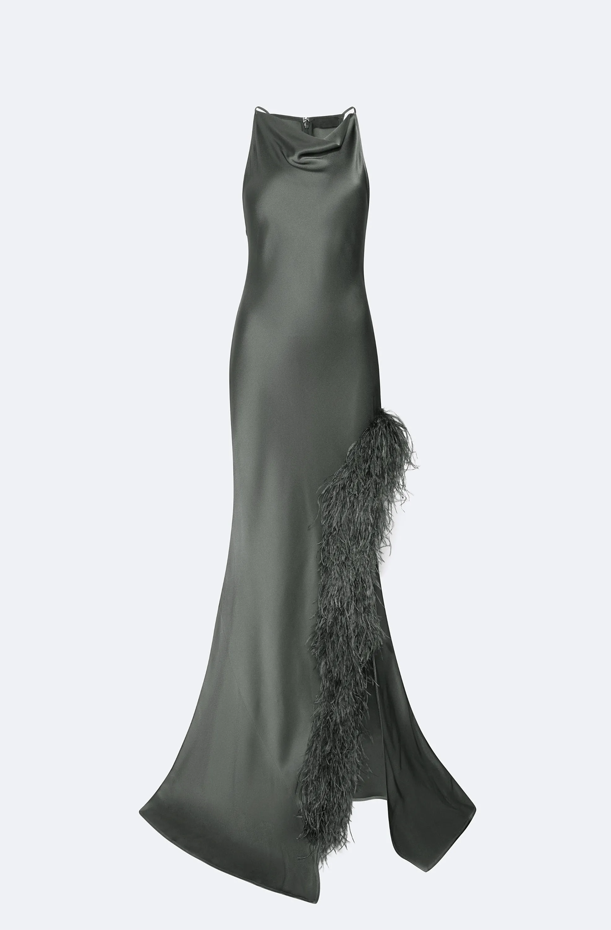 Satin Halter Gown With Feathers sold by LAPOINTE product image thumbnail 4