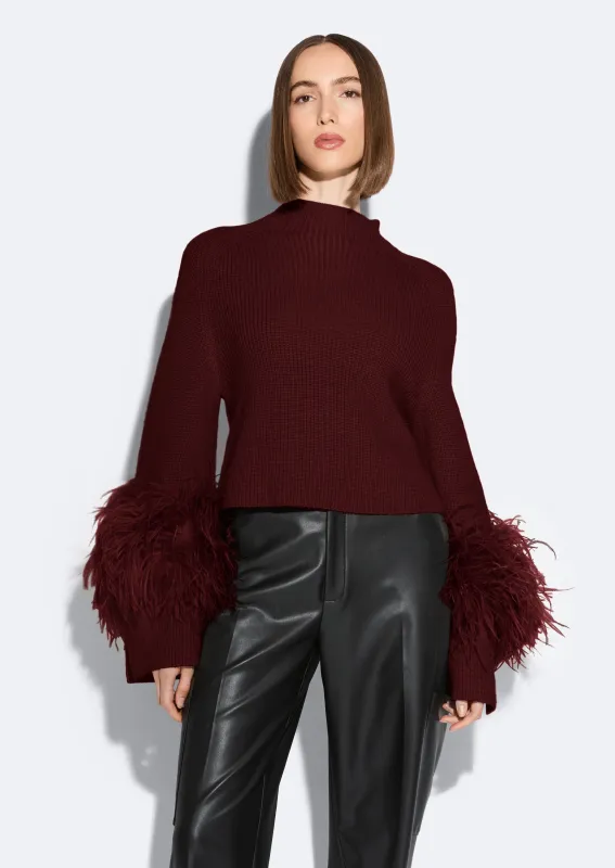 Merino Mock Neck Sweater With Feathers made by LAPOINTE