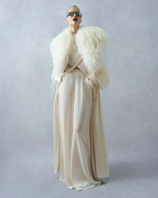 Satin Double Breasted Coat With Shearling made by LAPOINTE