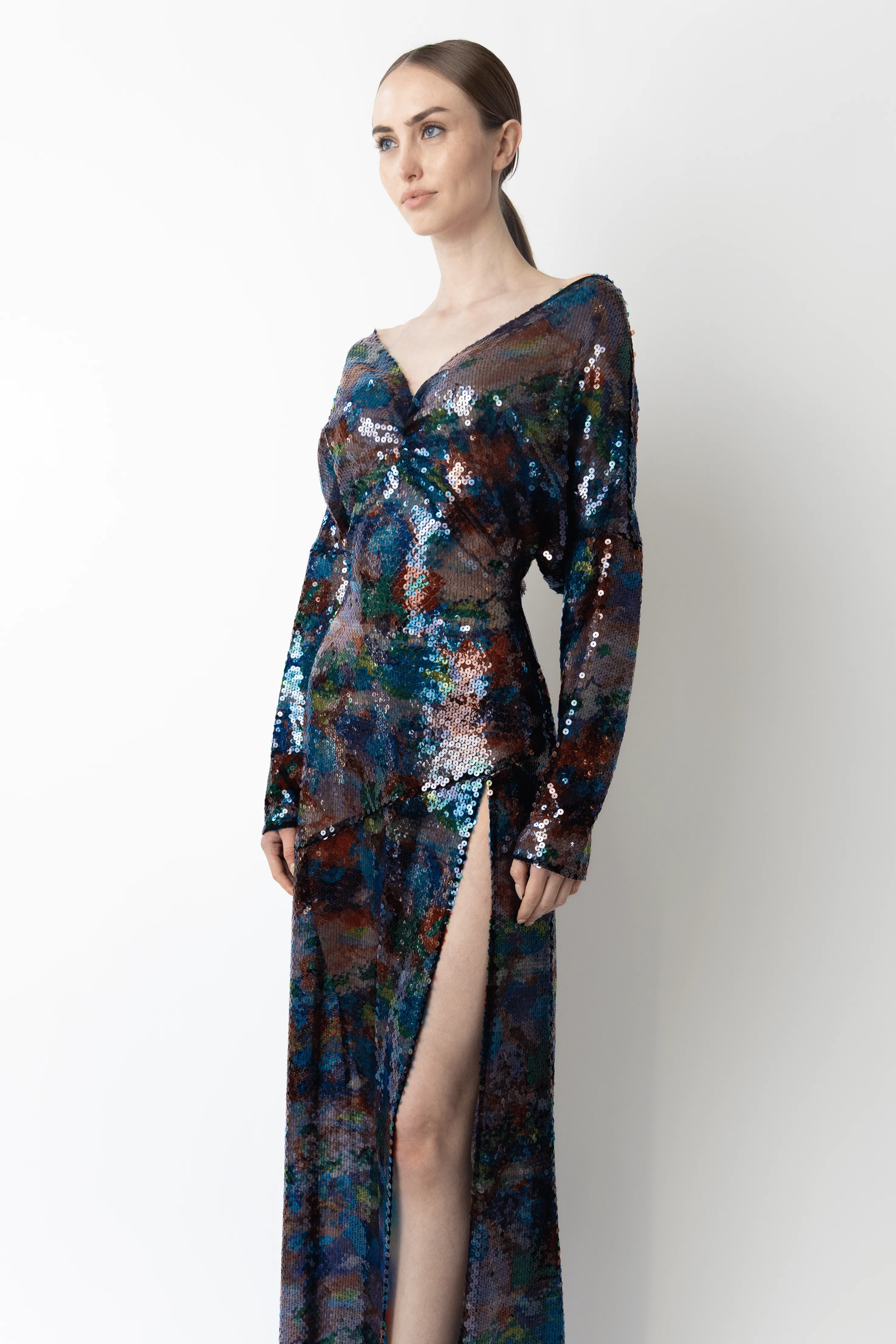 Watercolor Sequin V Neck Gown sold by LAPOINTE product image thumbnail 2