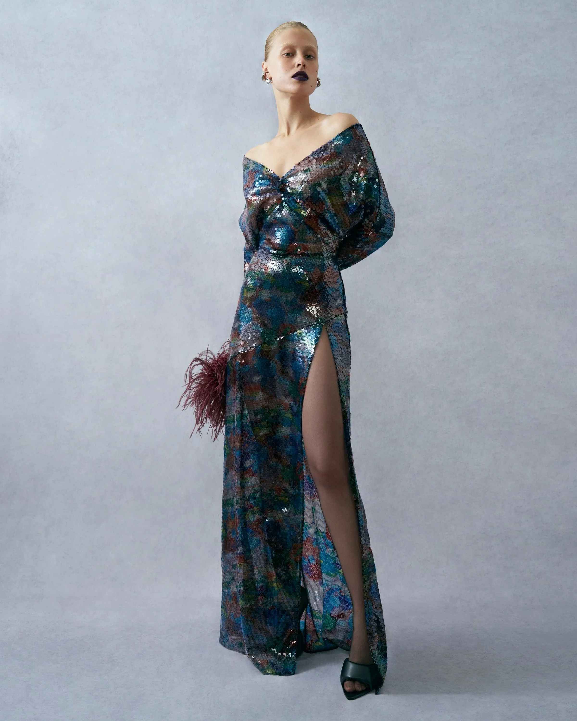 Watercolor Sequin V Neck Gown sold by LAPOINTE product image thumbnail 3