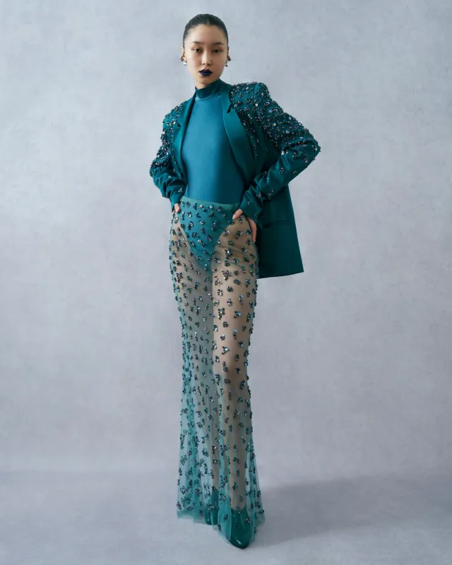 Degradé Cluster Embellished Flare Skirt made by LAPOINTE