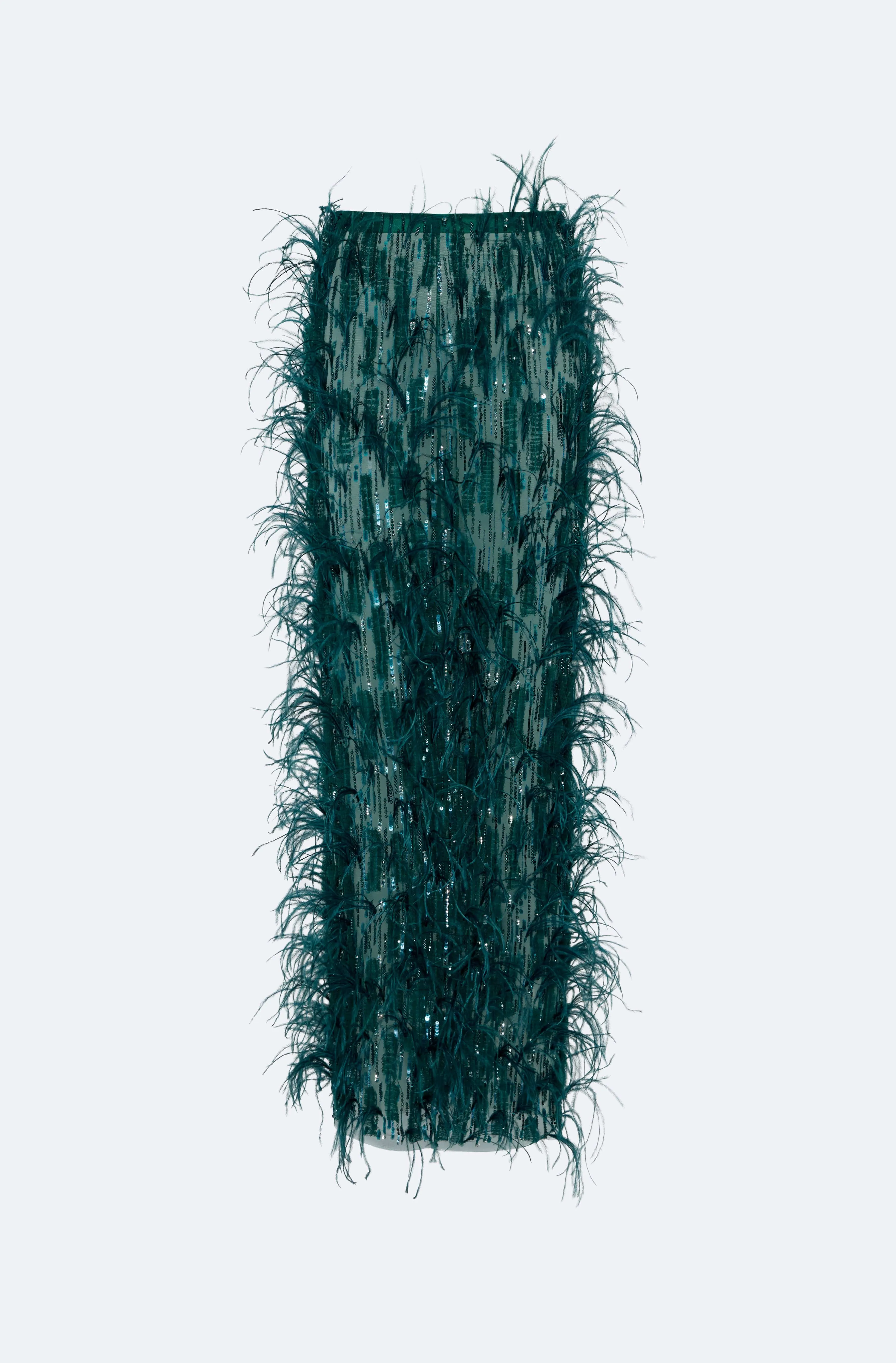 Cascading Feather Embellished Long Pencil Skirt sold by LAPOINTE product image thumbnail 2